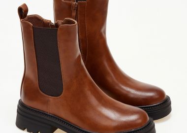Biker boots με λάστιχο στο πλάι - Κάμελ - Issue - 