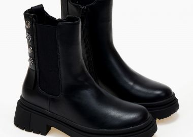 Biker boots με λάστιχο στο πλάι - Μαύρο - Issue - 