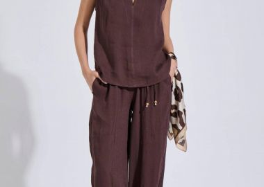 Bill Cost γυναικεία παντελόνα με ελαστική μέση cropped Relaxed Fit - 10-280575-0 Καφέ - BILL COST - 