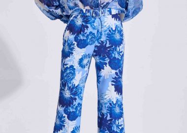 Bill Cost γυναικείο παντελόνι cropped με floral print - 10-342493-0 Μπλε Σκούρο - BILL COST - 