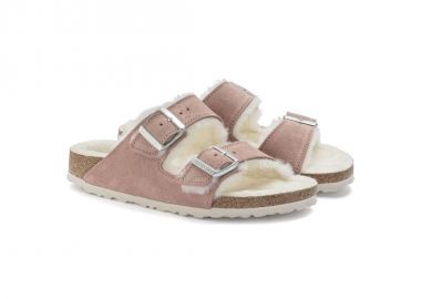 Birkenstock Arizona Suede Leather Shearling Pink Clay LAF Narrow Insulated FlipFlops 1023258 - Birkenstock - 