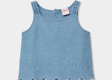 Boboli παιδικό denim τοπ με διάτρητο σχέδιο - 323075 Denim Blue Σκούρο - BOBOLI - 