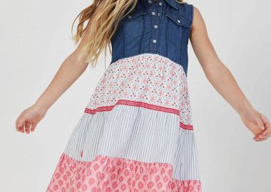 Boboli παιδικό φόρεμα με denim λεπτομέρεια - 303130 Denim Blue Σκούρο - BOBOLI - 