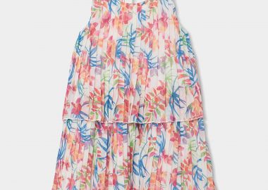 Boboli παιδικό φόρεμα πλισέ με floral print - 763017 Πολύχρωμο - BOBOLI - 
