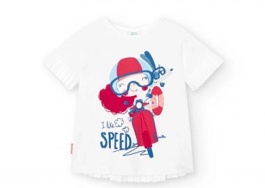 Boboli παιδικό T-Shirt με print και πλισέ λεπτομέρεια - 238047 Λευκό - BOBOLI - 