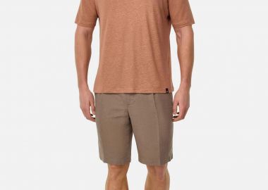 Boggi Milano ανδρική λινή βερμούδα μονόχρωμη Regular Fit - BO25P035903 Καφέ Ανοιχτό - BOGGI MILANO - 
