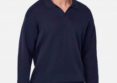Boggi Milano ανδρική μπλούζα πόλο μονόχρωμη Relaxed Fit - BO25P022401 Μπλε Σκούρο - BOGGI MILANO - 