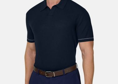 Boggi Milano ανδρική πόλο μπλούζα με contrast ρίγα Relaxed Fit - BO26P032701 Μπλε Navy - BOGGI MILANO - 