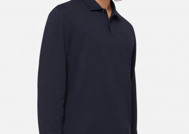 Boggi Milano ανδρική πόλο μπλούζα πικέ μονόχρωμη Regular Fit - BO24P000102 Μπλε Σκούρο - BOGGI MILANO - 