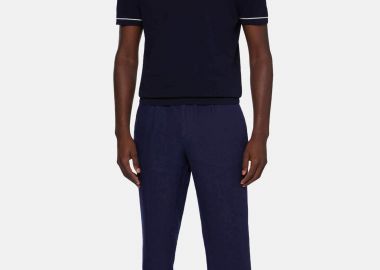 Boggi Milano ανδρικό λινό παντελόνι με ελαστική μέση Tapered Fit - BO24P013701 Μπλε Σκούρο - BOGGI MILANO - 