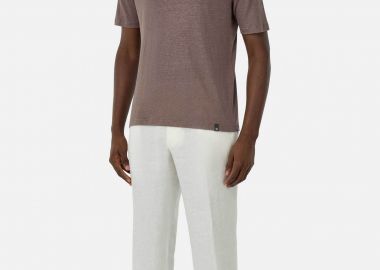 Boggi Milano ανδρικό λινό παντελόνι με ελαστική μέση Tapered Fit - BO25P034702 Λευκό - BOGGI MILANO - 