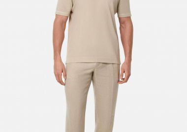 Boggi Milano ανδρικό λινό παντελόνι με ελαστική μέση Tapered Fit - BO25P034703 Μπεζ - BOGGI MILANO - 