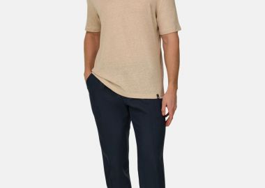 Boggi Milano ανδρικό λινό παντελόνι μονόχρωμο Tapered Fit - BO26P018201 Μπλε Navy - BOGGI MILANO - 
