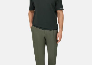 Boggi Milano ανδρικό λινό παντελόνι Tapered Fit - BO26P068301 Πράσινο Σκούρο - BOGGI MILANO - 
