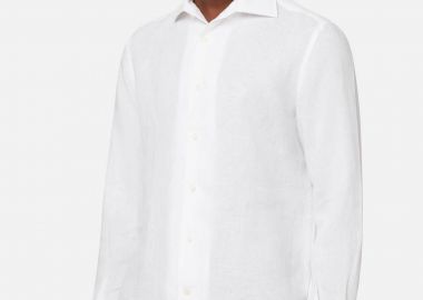 Boggi Milano ανδρικό λινό πουκάμισο μονόχρωμο Regular Fit - BO22C012201 Λευκό - BOGGI MILANO - 