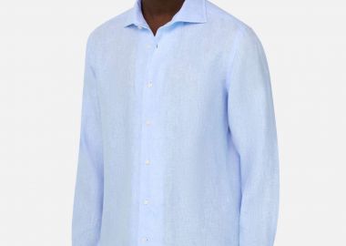 Boggi Milano ανδρικό λινό πουκάμισο μονόχρωμο Regular Fit - BO26P020301 Γαλάζιο - BOGGI MILANO - 