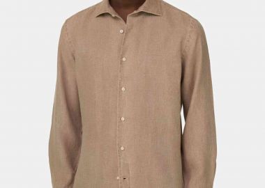Boggi Milano ανδρικό λινό πουκάμισο μονόχρωμο Regular Fit - BO26P020304 Taupe - BOGGI MILANO - 