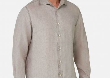 Boggi Milano ανδρικό λινό πουκάμισο Regular Fit - BO25P004703 Καφέ Ανοιχτό - BOGGI MILANO - 