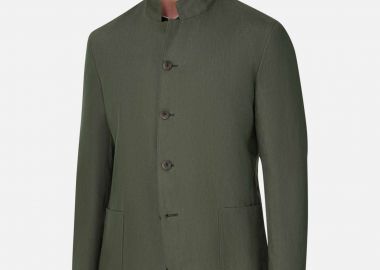 Boggi Milano ανδρικό λινό σακάκι με Nehru γιακά Regular Fit - BO26P068201 Πράσινο Σκούρο - BOGGI MILANO - 