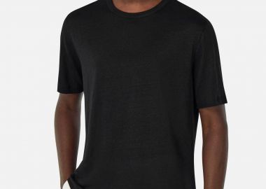 Boggi Milano ανδρικό λινό T-shirt μονόχρωμο Regular Fit - BO25P034912 Μαύρο - BOGGI MILANO - 