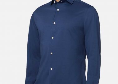 Boggi Milano ανδρικό πουκάμισο μονόχρωμο Regular Fit - BO21C004103 Μπλε Navy - BOGGI MILANO - 