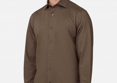 Boggi Milano ανδρικό πουκάμισο μονόχρωμο Regular Fit - BO26P019604 Καφέ Ανοιχτό - BOGGI MILANO - 