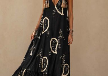 boho chic cotton απλικέ φόρεμα Inkas μαύρο - PerfectDress.gr - 