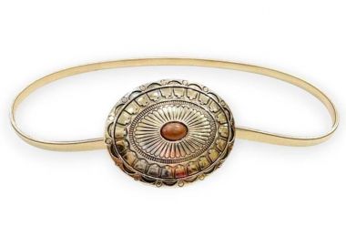 boho chic ελαστική χρυσή ζώνη Stacy καφέ - PerfectDress.gr - 