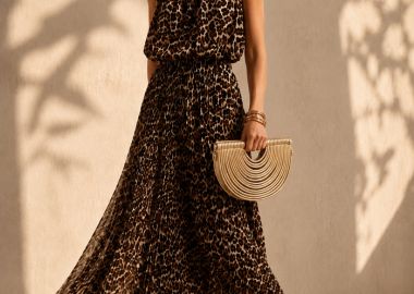 boho chic λεοπάρ πλισέ φόρεμα Savanna - PerfectDress.gr - 