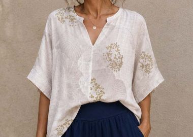 boho chic linen μπλούζα Japanesk λευκό - PerfectDress.gr - 