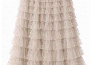 boho chic maxi φούστα τούλι Frilly μπεζ - PerfectDress.gr - 