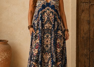 boho chic silk feel αέρινο φόρεμα Baroque μπλε - PerfectDress.gr - 
