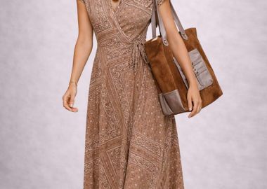 boho cotton κρουαζέ φόρεμα Paisley καφέ - PerfectDress.gr - 