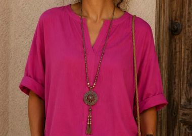 boho cotton τουνίκ Terra φούξια - PerfectDress.gr - 