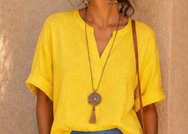 boho cotton τουνίκ Terra κίτρινο - PerfectDress.gr - 