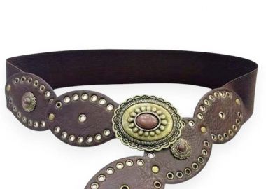 boho δερματίνη ελαστική ζώνη Phoenix καφέ - PerfectDress.gr - 