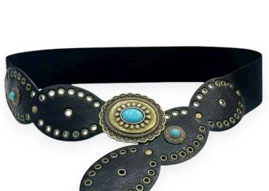 boho δερματίνη ελαστική ζώνη Phoenix μαύρο - PerfectDress.gr - 