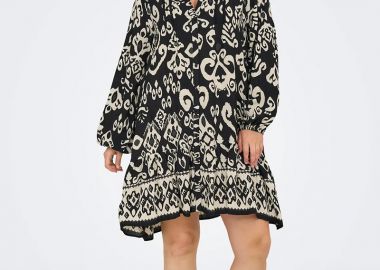 Boho εμπριμέ φόρεμα ημιδιάφανο σε μαύρο και εκρού χρώμα -  - 