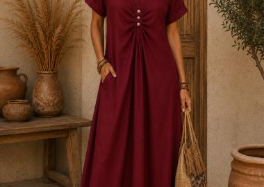 boho loose maxi φόρεμα Pebbles μπορντώ - PerfectDress.gr - 