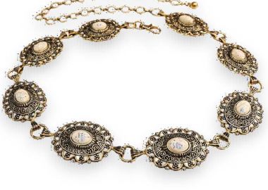 boho μεταλλική ζώνη αλυσίδα Stones εκρού - PerfectDress.gr - 