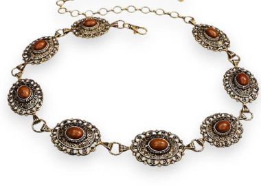 boho μεταλλική ζώνη αλυσίδα Stones καφέ - PerfectDress.gr - 