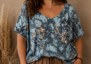 boho plus size high low linen μπλούζα Teresina μπλε - PerfectDress.gr - 