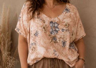 boho plus size high low linen μπλούζα Teresina nude - PerfectDress.gr - 