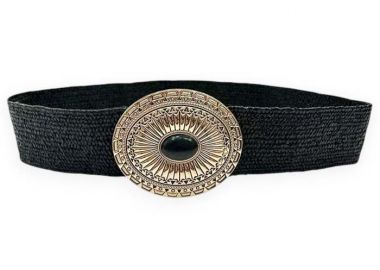 boho ψάθινη ελαστική ζώνη Kimberly μαύρο - PerfectDress.gr - 