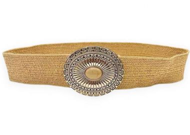 boho ψάθινη ελαστική ζώνη Kimberly μπεζ - PerfectDress.gr - 