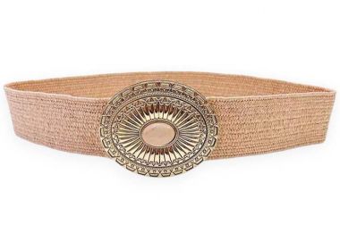 boho ψάθινη ελαστική ζώνη Kimberly nude - PerfectDress.gr - 