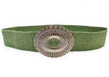 boho ψάθινη ελαστική ζώνη Kimberly πράσινο - PerfectDress.gr - 