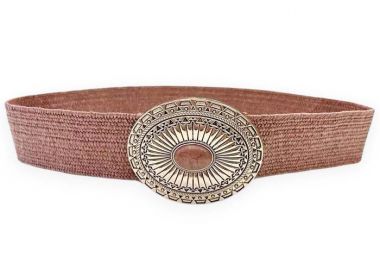 boho ψάθινη ελαστική ζώνη Kimberly σάπιο μήλο - PerfectDress.gr - 