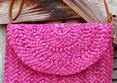 bohο ψάθινη τσάντα φάκελος magenta - PerfectDress.gr - 