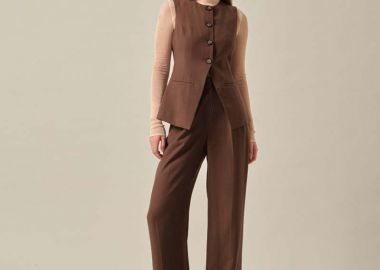 BOIKA γυναικείο σετ υφασμάτινο παντελόνι-γιλέκο ( ΚΑΦΕ) - SOU - 